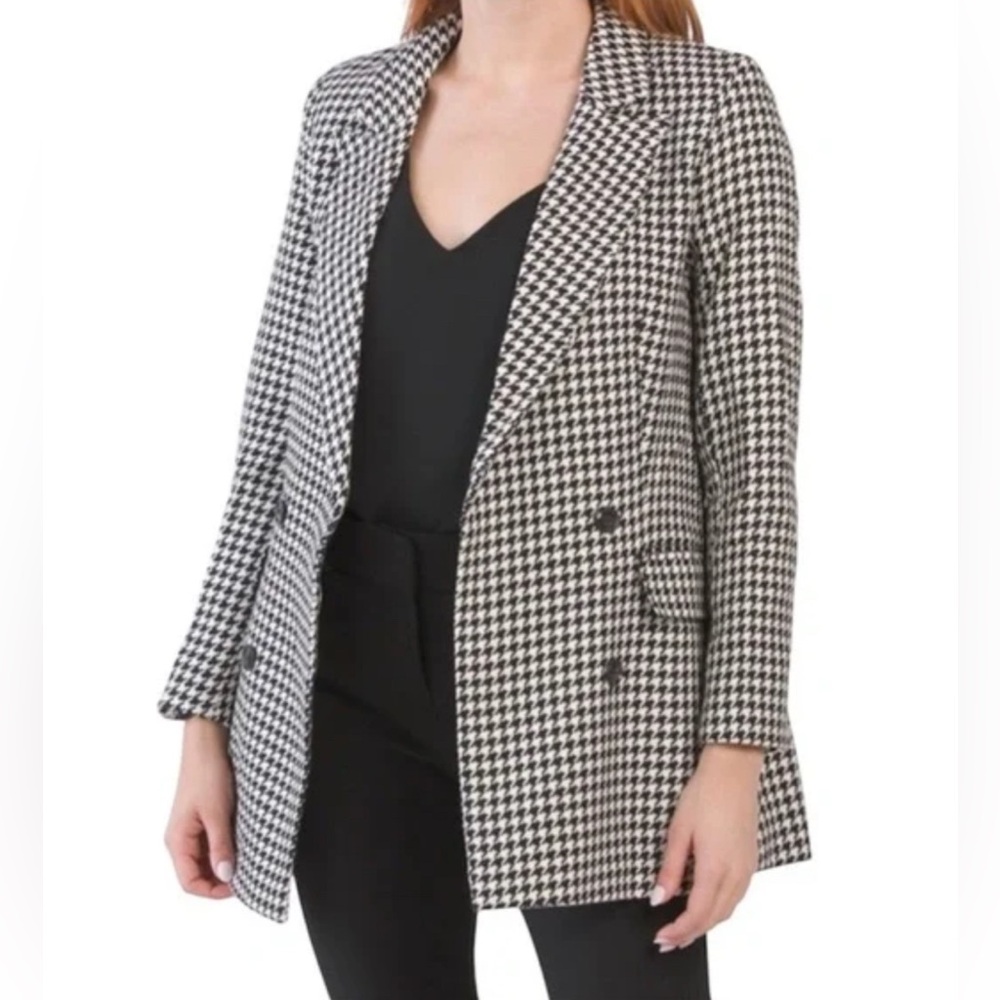 NWT Rachel Zoe Jacket Women’s Small Blazer Double Breasted Houndstooth Blk & Wht
